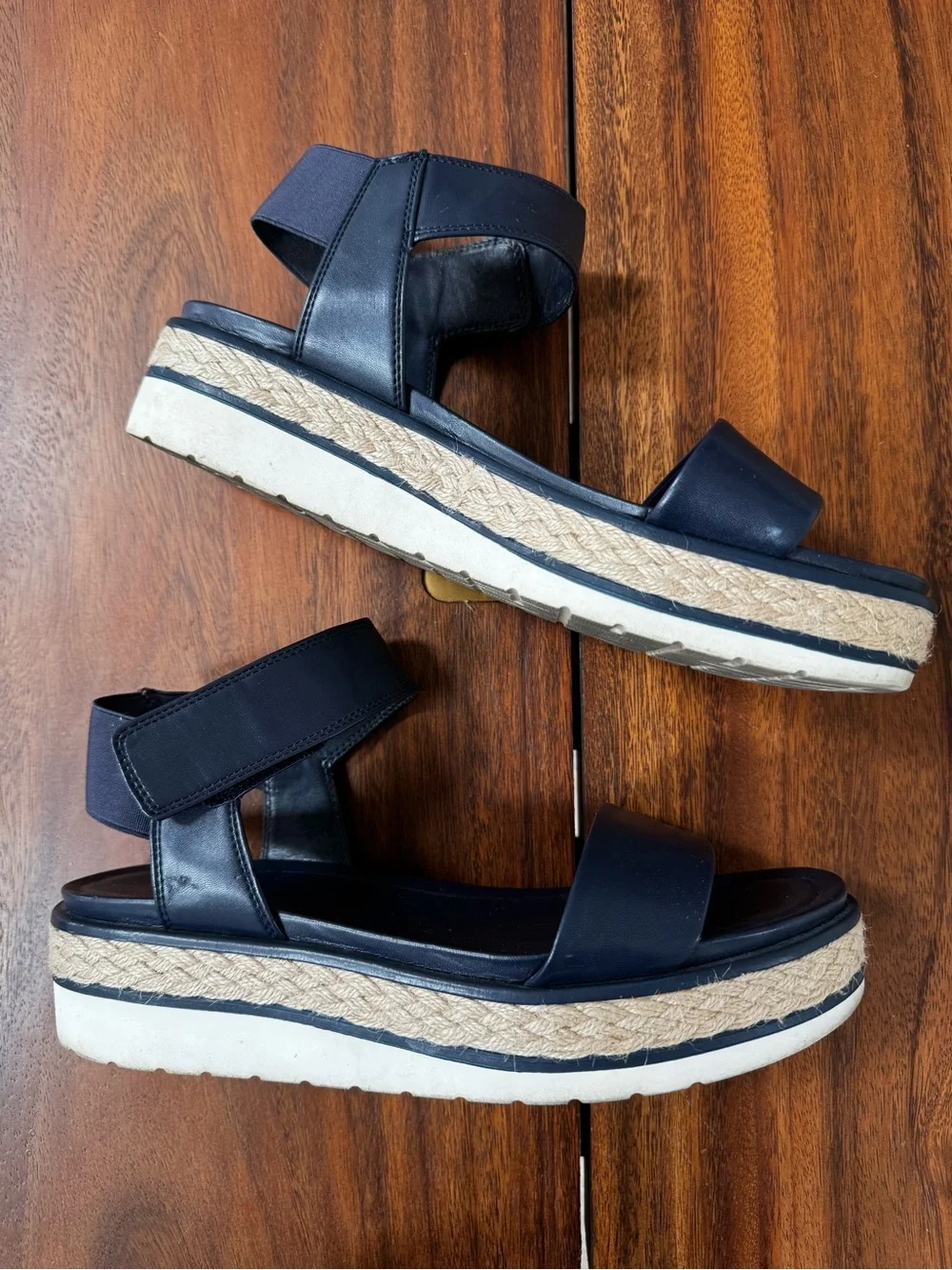 Franco Sarto Navy Platform Espadrille Sandals with Ankle Strap